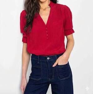 NEW GO BY GO SILK zip v silk-knit top in lipstick
